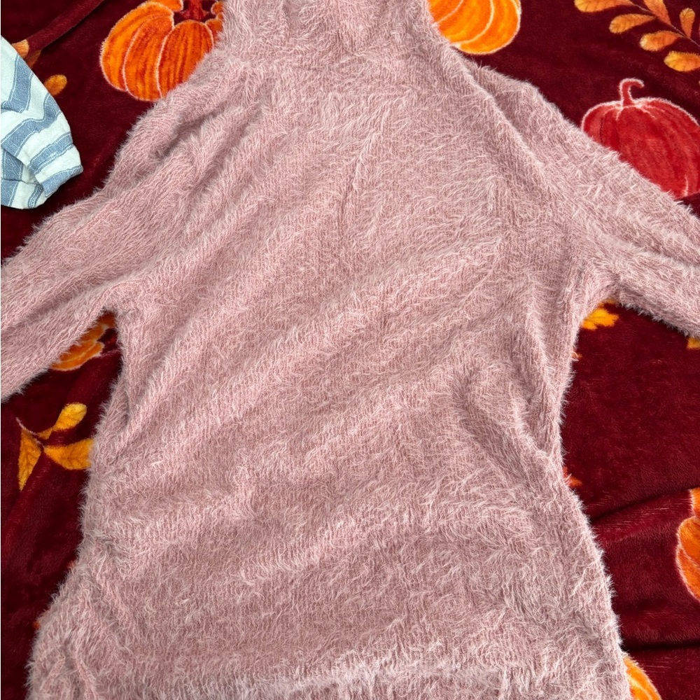 SHEIN Pink Fuzzy Turtleneck Sweater